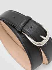Reiss Black Pierce Pebble Pebbled-Leather Curved-Buckle Belt - Image 5 of 5