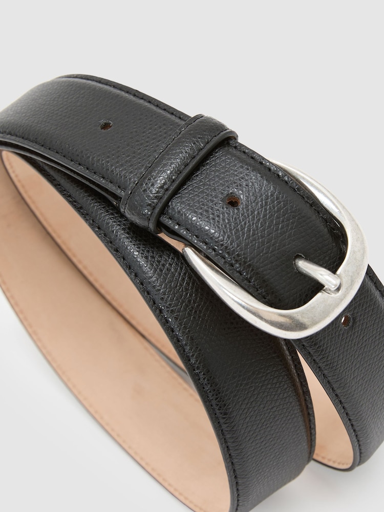 Reiss Black Pierce Pebble Pebbled-Leather Curved-Buckle Belt - Image 5 of 5