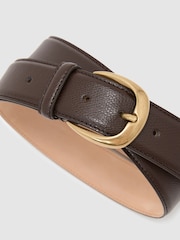 Reiss Dark Brown Pierce Pebble Pebbled-Leather Curved-Buckle Belt - Image 5 of 5