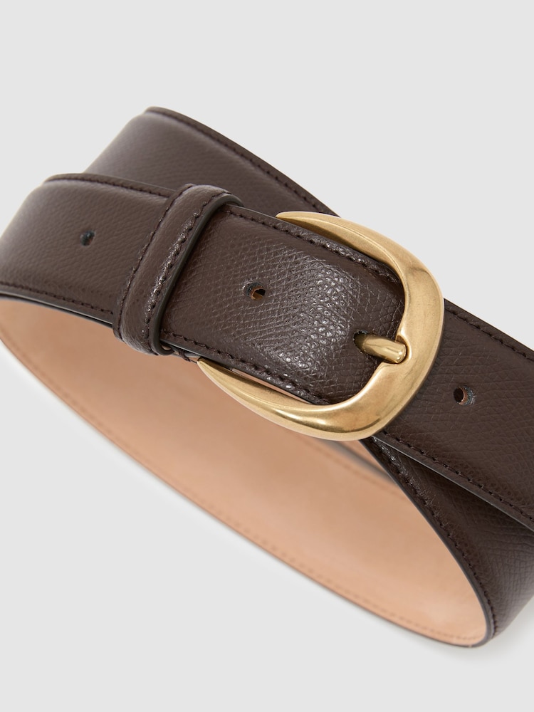 Reiss Dark Brown Pierce Pebble Pebbled-Leather Curved-Buckle Belt - Image 5 of 5 Reiss Dark Brown Pierce Pebble Pebbled-Leather Curved-Buckle Belt - Image 5 of 5