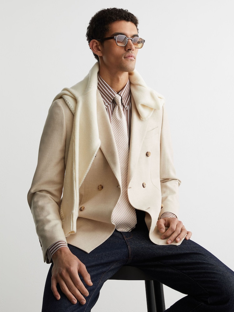 White / Camel Brown - Reiss Vittorio Tie - Obraz 2 z 6 White / Camel Brown - Reiss Vittorio Tie - Obraz 2 z 6