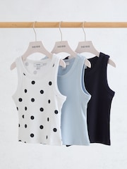 Reiss White Print Violet Stretch-Cotton Ribbed Vests 3 Pack - Image 2 of 3