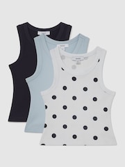 Reiss White Print Violet Stretch-Cotton Ribbed Vests 3 Pack - Image 3 of 3