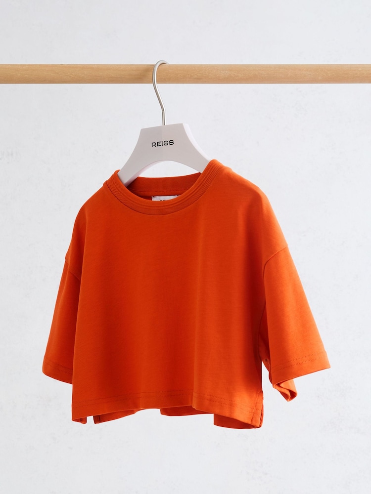 Reiss Orange Isabel Cotton Relaxed Cropped T-Shirt - Image 2 of 3 Reiss Orange Isabel Cotton Relaxed Cropped T-Shirt - Image 2 of 3