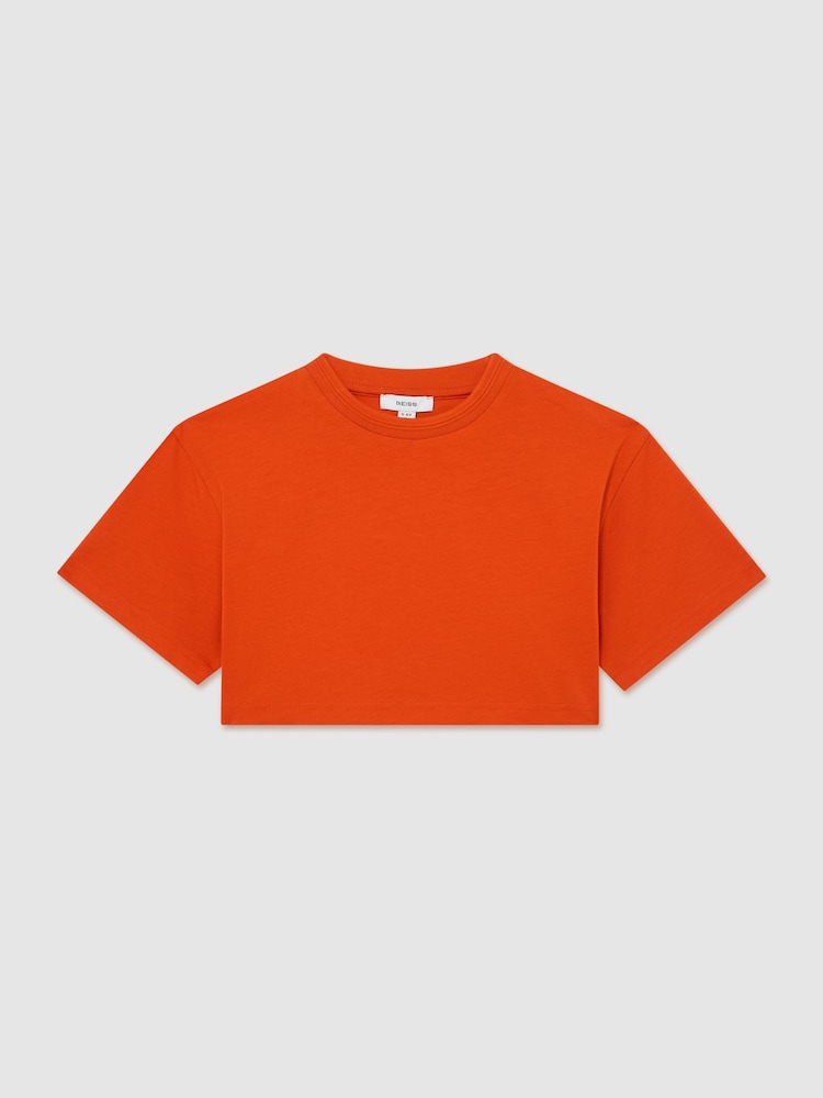 Reiss Orange Isabel Cotton Relaxed Cropped T-Shirt - Image 3 of 3 Reiss Orange Isabel Cotton Relaxed Cropped T-Shirt - Image 3 of 3