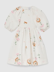 Reiss Multi Print Mae 13-14 yrs Floral-Print Tie-Back Midi Dress - Image 1 of 5