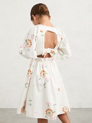 Reiss Multi Print Mae 13-14 yrs Floral-Print Tie-Back Midi Dress - Image 3 of 5