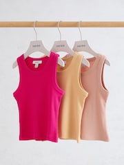 Reiss Pink Violet 9-13 yrs 3 Pack Stretch-Cotton Ribbed Vests - Image 1 of 3