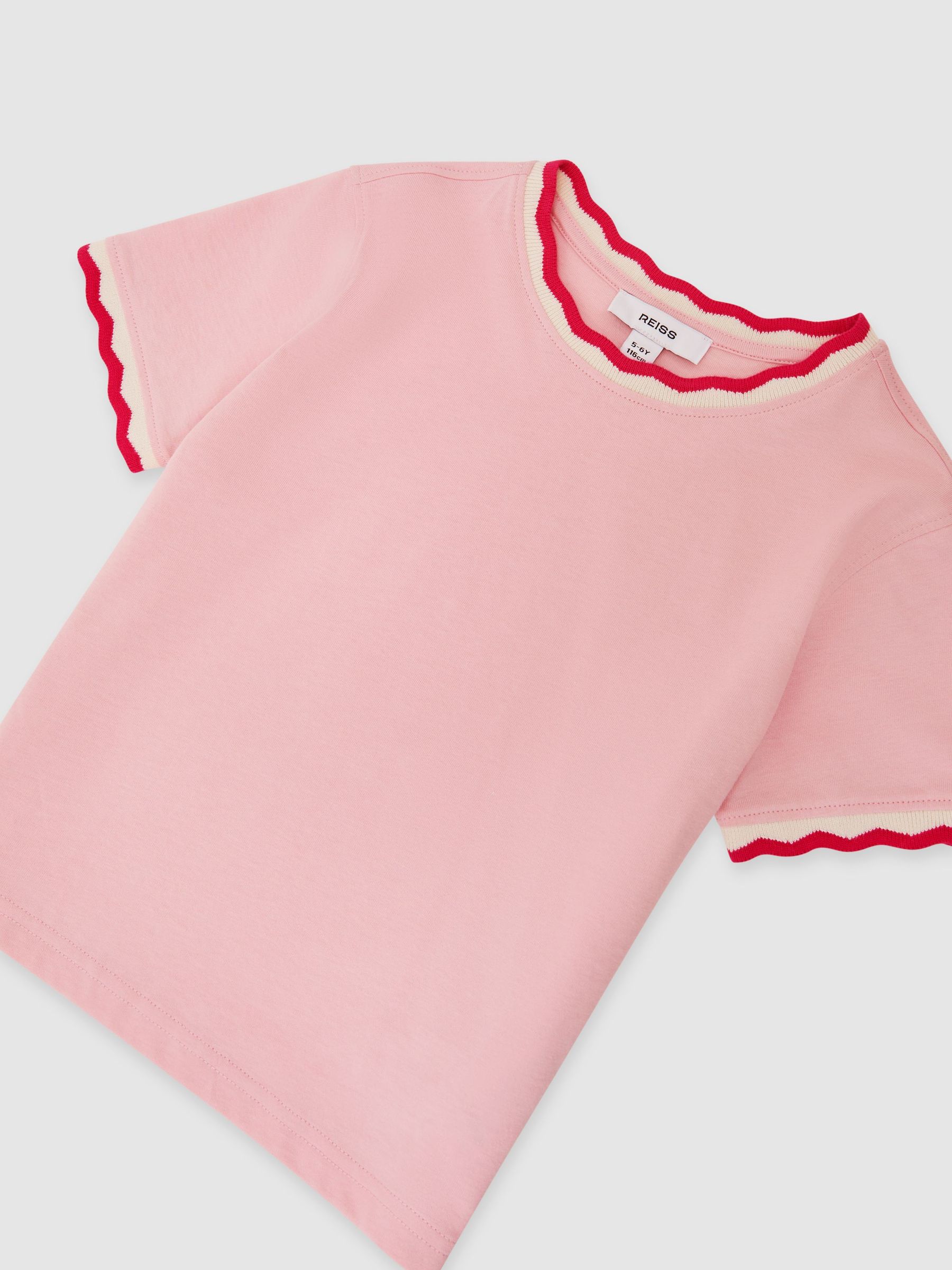 Buy Reiss Pink Florrie 13-14 yrs Cotton Scallop-Trim T-Shirt from