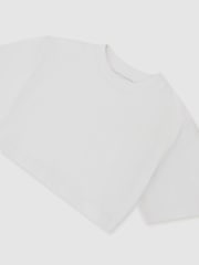 Reiss White Isabel Cotton Relaxed Cropped T-Shirt - Image 1 of 3