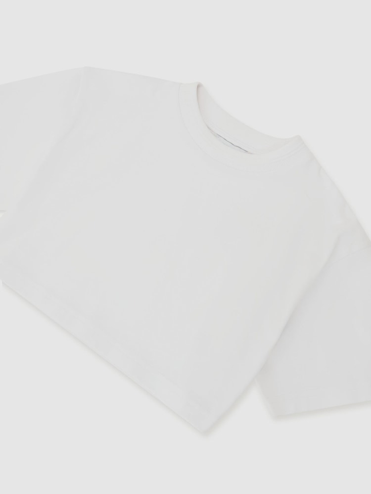 Reiss White Isabel Cotton Relaxed Cropped T-Shirt - Image 1 of 3 Reiss White Isabel Cotton Relaxed Cropped T-Shirt - Image 1 of 3
