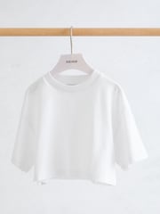 Reiss White Isabel Cotton Relaxed Cropped T-Shirt - Image 2 of 3