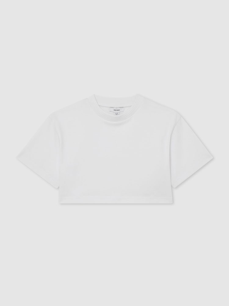 Reiss White Isabel Cotton Relaxed Cropped T-Shirt - Image 3 of 3 Reiss White Isabel Cotton Relaxed Cropped T-Shirt - Image 3 of 3