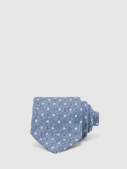 Reiss Airforce Blue Salvatore Linen-Silk Blend Micro-Square Tie - Image 1 of 5
