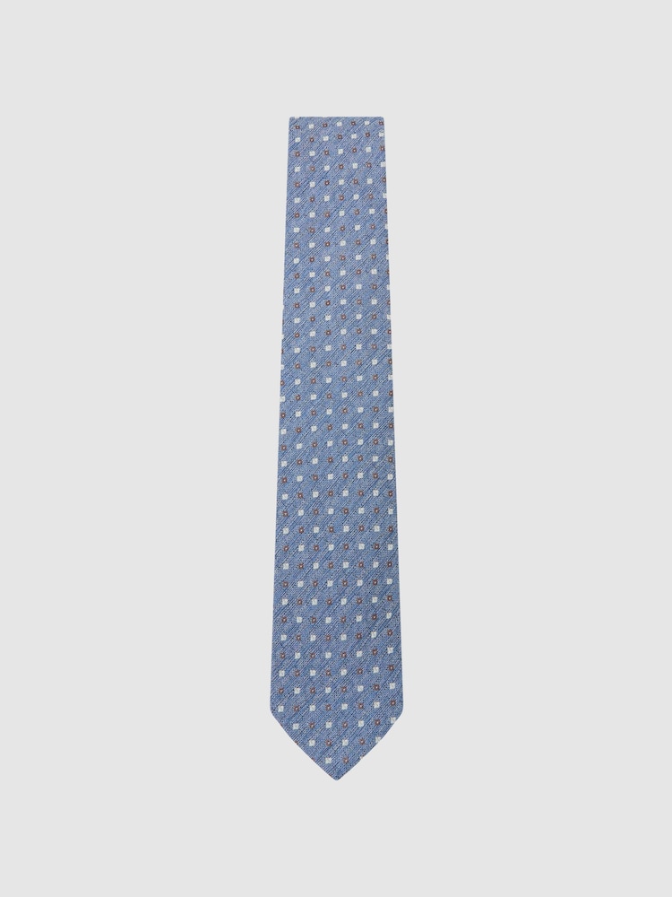 Reiss Airforce Blue Salvatore Linen-Silk Blend Micro-Square Tie - Image 2 of 5