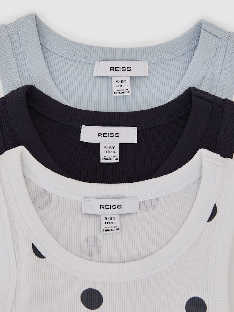 Reiss White Print Violet 3 Pack 3 Pack Stretch-Cotton Ribbed Vests - Image 3 of 3