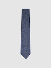 Reiss Navy Luciano Linen Woven Tie - Image 2 of 5
