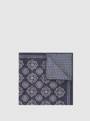 Reiss Navy Gian Silk Floral-Medallion Pocket Square - Image 1 of 6