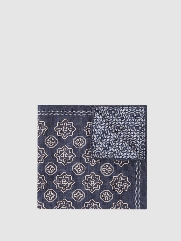 Reiss Navy Gian Silk Floral-Medallion Pocket Square - Image 1 of 6