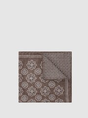Reiss Chocolate Brown Gian Silk Floral-Medallion Pocket Square - Image 1 of 4