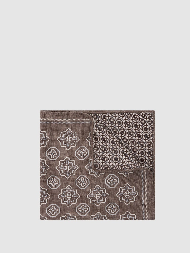 Reiss Chocolate Brown Gian Silk Floral-Medallion Pocket Square - Image 1 of 4