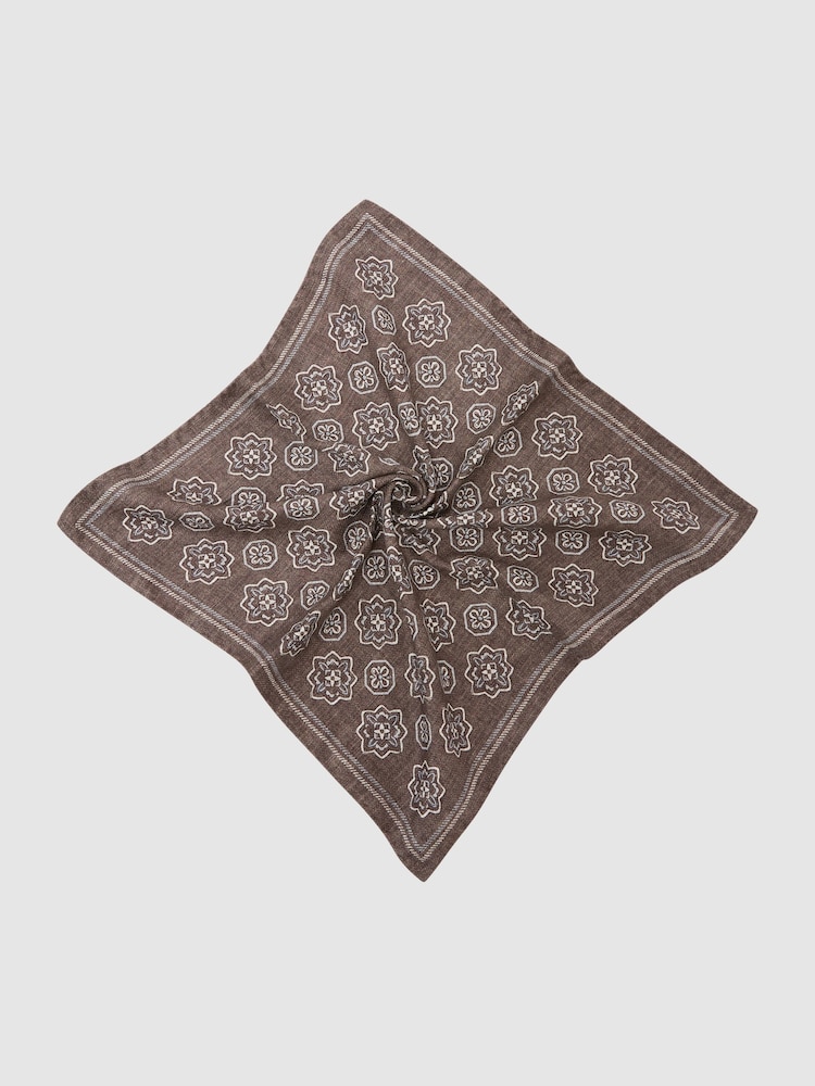 Reiss Chocolate Brown Gian Silk Floral-Medallion Pocket Square - Image 2 of 4