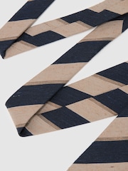 Reiss Navy/Taupe Brown Carlo Silk-Blend Block-Stripe Tie - Image 3 of 5