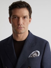 Reiss Soft Blue Curzio Silk Micro-Print Pocket Square - Image 6 of 6