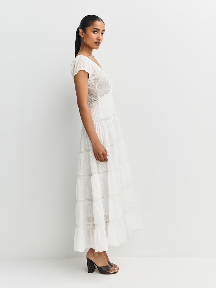 Rixo Ivory Jaclyn Tiered Midi Dress - Image 2 of 6 Rixo Ivory Jaclyn Tiered Midi Dress - Image 2 of 6