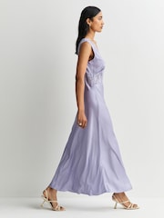 Rixo Dusty Blue Lysandra Cerise Lace Trim Midi Dress - Image 3 of 7