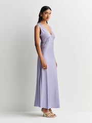 Rixo Dusty Blue Lysandra Cerise Lace Trim Midi Dress - Image 5 of 7