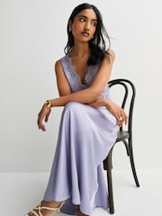 Rixo Dusty Blue Lysandra Cerise Lace Trim Midi Dress - Image 6 of 7