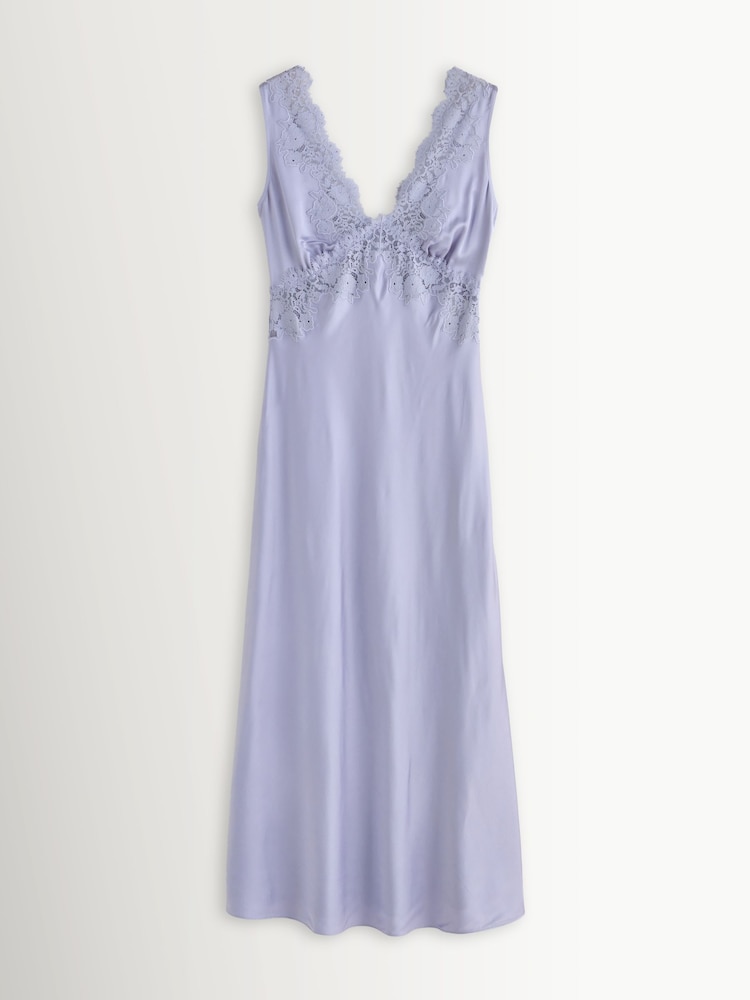 Rixo Dusty Blue Lysandra Cerise Lace Trim Midi Dress - Image 7 of 7