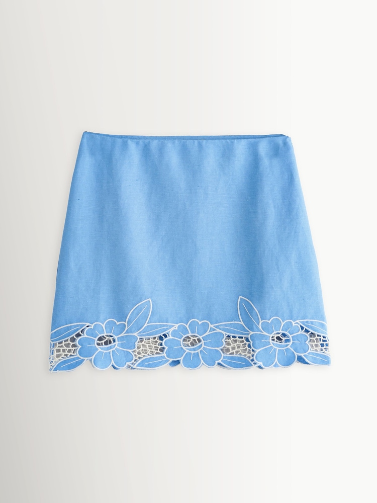 Rixo Daisy Cutwork Embroidery Blue Nancye Skirt - Image 1 of 1 Rixo Daisy Cutwork Embroidery Blue Nancye Skirt - Image 1 of 1