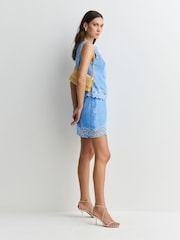 Rixo Daisy Cutwork Embroidery Blue Nancye Skirt - Image 3 of 7