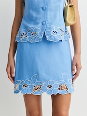 Rixo Daisy Cutwork Embroidery Blue Nancye Skirt - Image 5 of 7