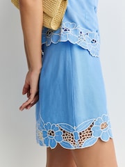 Rixo Daisy Cutwork Embroidery Blue Nancye Skirt - Image 6 of 7