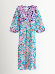 Rixo Cara Mix Blue Dahlia Midi Dress - Image 1 of 1