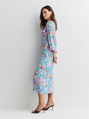 Rixo Cara Mix Blue Dahlia Midi Dress - Image 2 of 6
