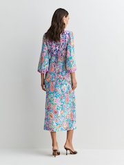 Rixo Cara Mix Blue Dahlia Midi Dress - Image 3 of 6
