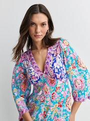 Rixo Cara Mix Blue Dahlia Midi Dress - Image 4 of 6