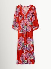 Rixo Butterfly Bloom Jacquard Red Dahlia Midi Dress - Image 1 of 1