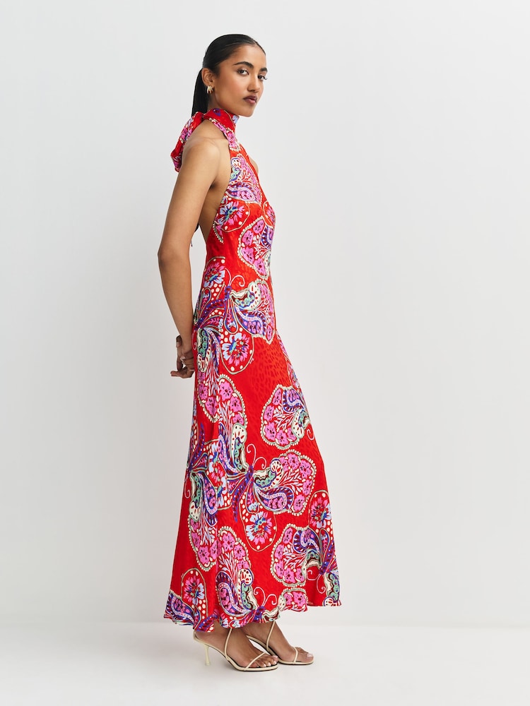 Rixo Butterfly Bloom Jacquard Red Maura Midi Dress - Image 2 of 8 Rixo Butterfly Bloom Jacquard Red Maura Midi Dress - Image 2 of 8