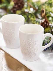 Dibor Set of 2 White Snowflake Mugs - Image 1 of 5
