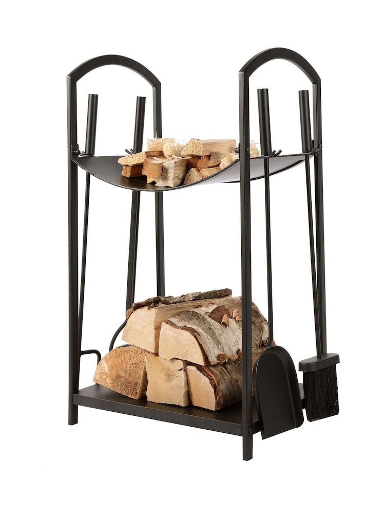 Dibor Black Fire Tools Set with Log Storage - Image 2 of 5 Dibor Black Fire Tools Set with Log Storage - Image 2 of 5