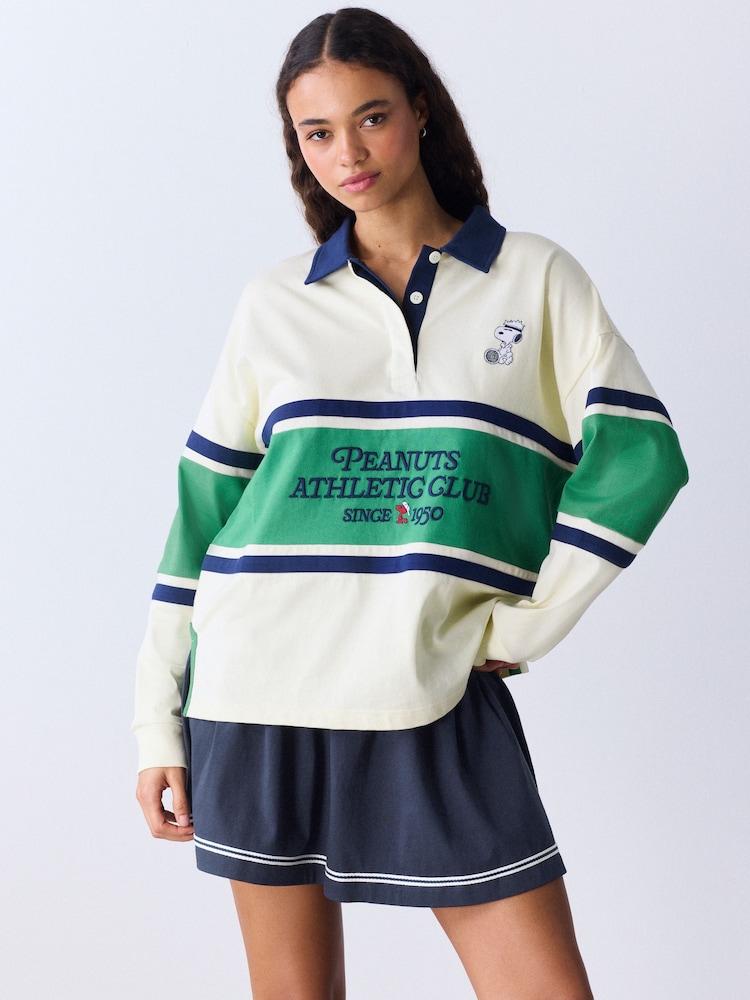 Ecru Cream Snoopy Licence Stripe Rugby Shirt - Image 1 of 10 Ecru Cream Snoopy Licence Stripe Rugby Shirt - Image 1 of 10