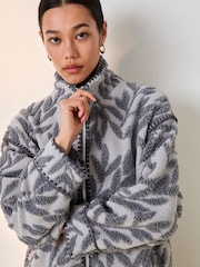 Grey Floral Print Zip Through Borg Jacket - Image 1 of 8