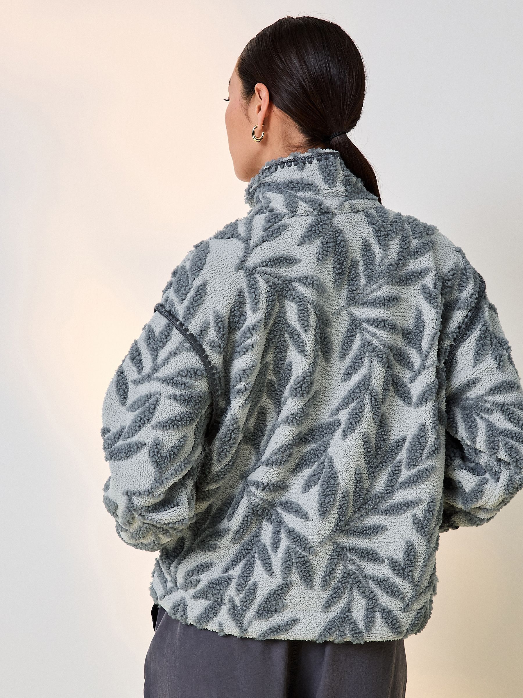 Buy Grey Floral Print Zip Through Borg Jacket from Next Romania