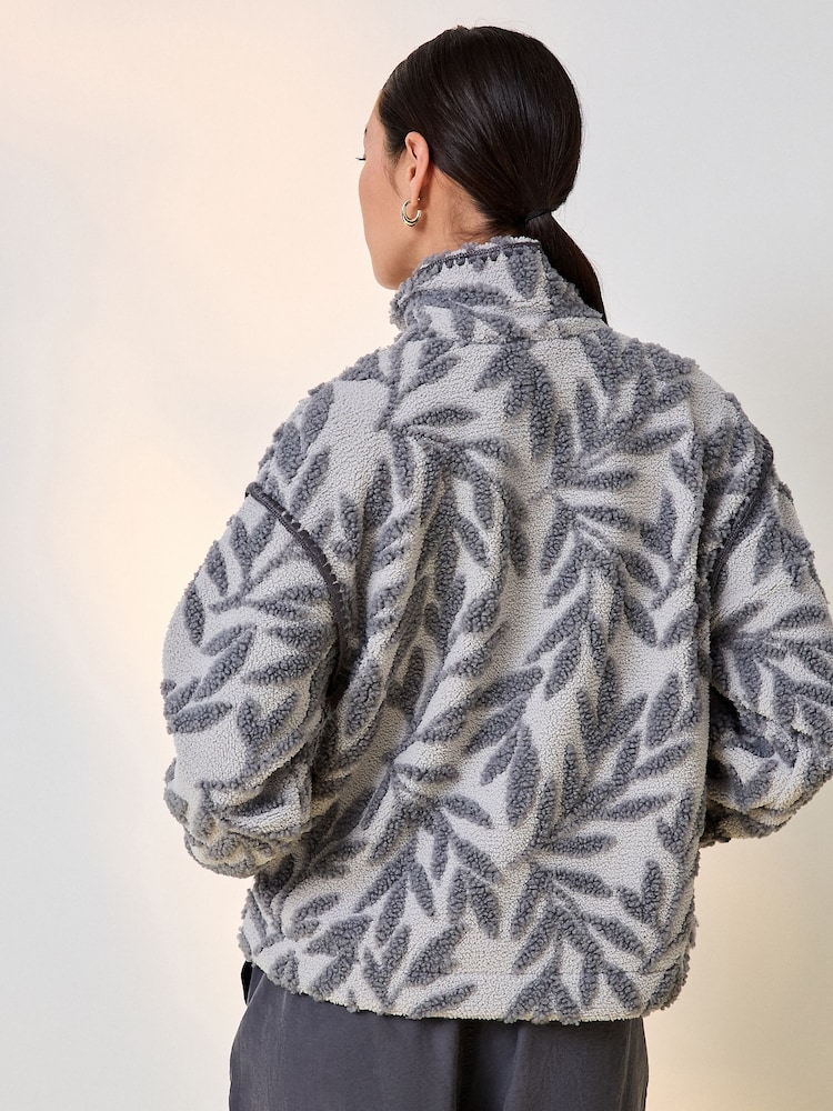 Grey Floral Print Zip Through Borg Jacket - Image 2 of 8