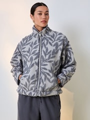 Grey Floral Print Zip Through Borg Jacket - Image 3 of 8